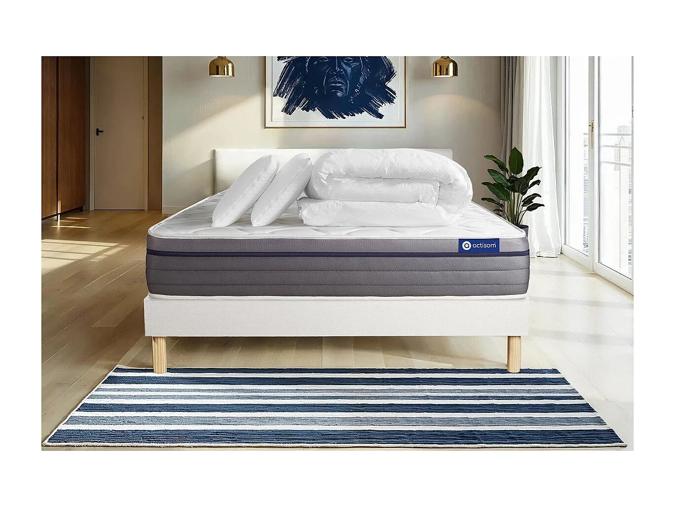 Compleet bedpakket - Matras 140x190 cm + Lattenbodem (kit) + 2 kussens + Dekbed - Actiflex Zen