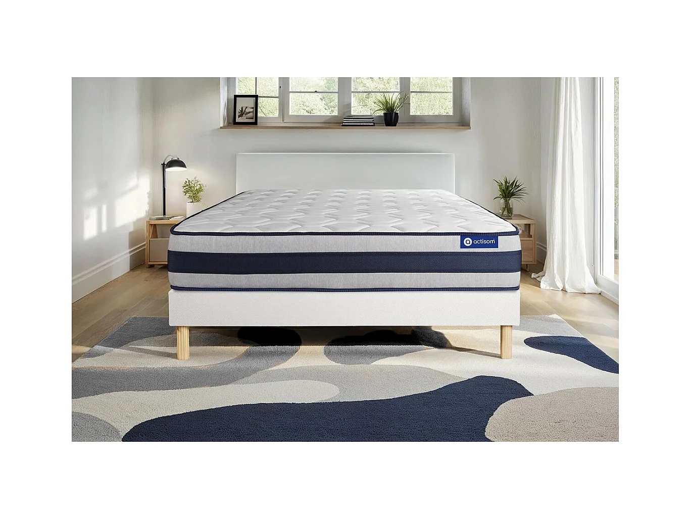 Ensemble matelas Mémoire de forme ACTIMEMO ERGO 140x190 cm Maxi épaisseur 5zones de confort + sommier KIT blanc