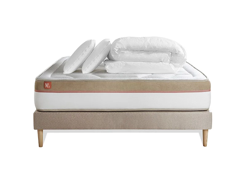 Pack prêt à dormir matelas LE COSY 160x200cm Mémoire de forme - Ep. 30cm + sommier kit Beige