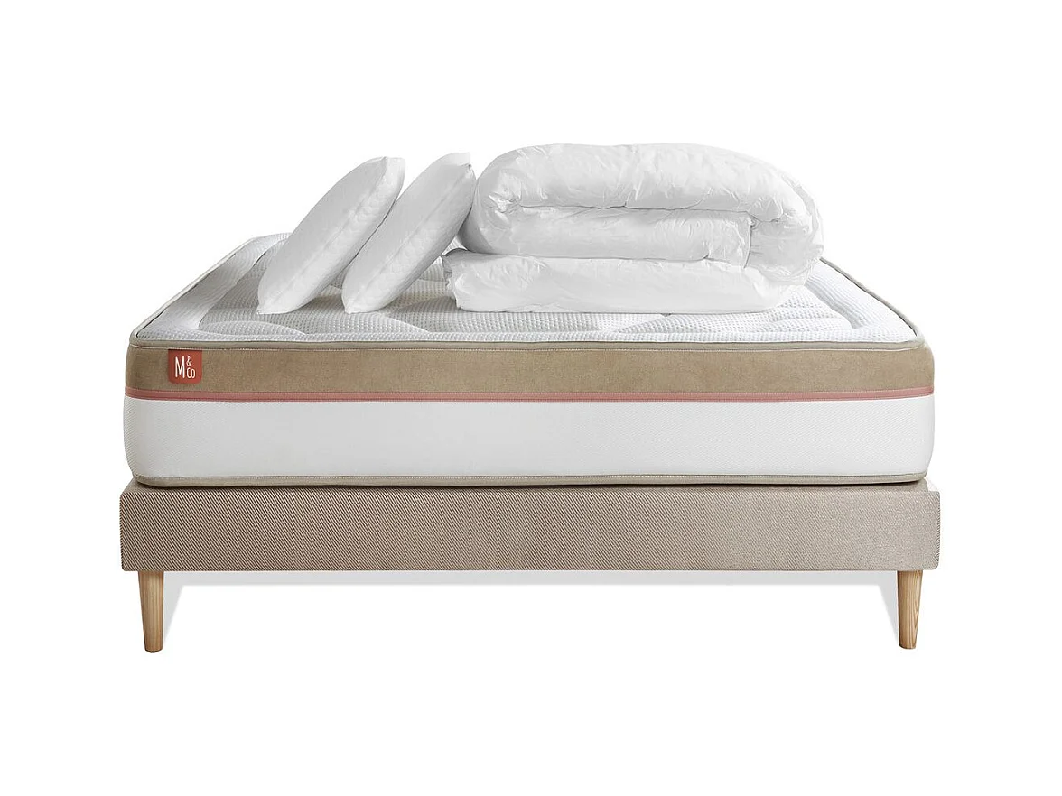 Pack prêt à dormir matelas LE COSY 160x200cm Mémoire de forme - Ep. 30cm + sommier kit Beige