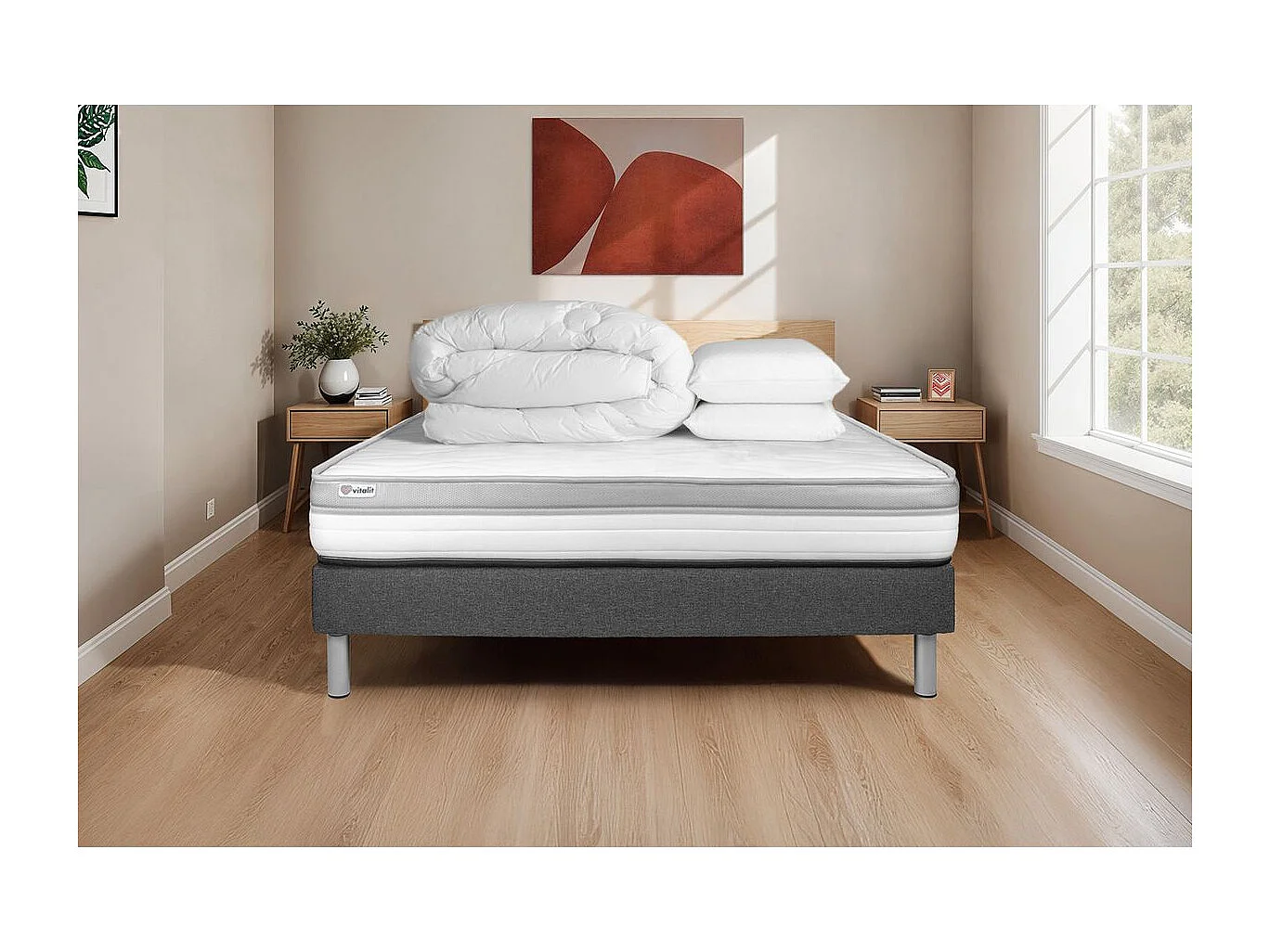 Pack prêt à dormir VITAL RELAX 160 x 200 cm sommier Kit gris