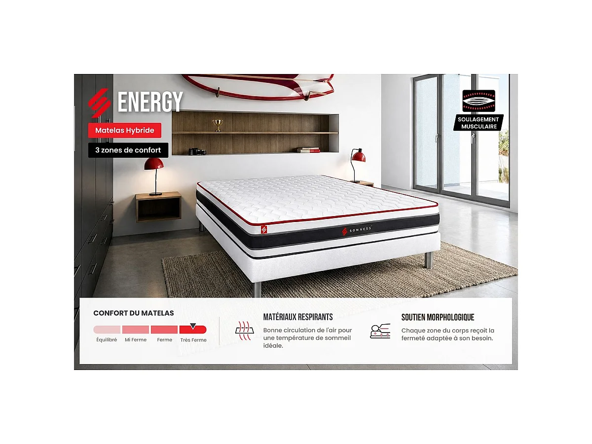 Matelas ENERGY ressorts ensachés et mémoire de forme 140x200
