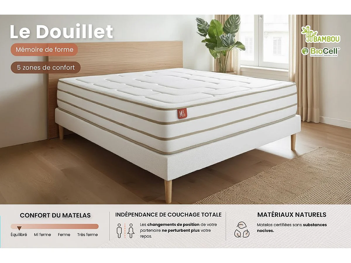 Matelas LE DOUILLET 200x200cm Mémoire de forme BioVisco - Maxi épaisseur 26cm