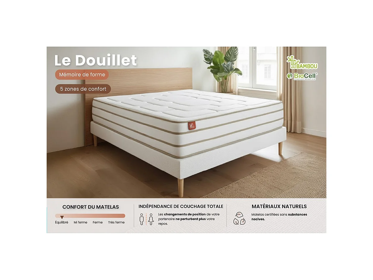 Matelas LE DOUILLET 200x200cm Mémoire de forme BioVisco - Maxi épaisseur 26cm