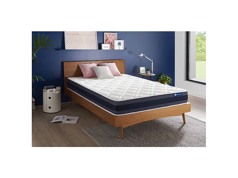 ACTISOM - Colchón de muelles ensacados y Memory Foam 140 x 200 - Doble, 24 cm de grosor - Acogida de Memory Foam, Soporte Firme y Confort Equilibrado con 5 Zonas de