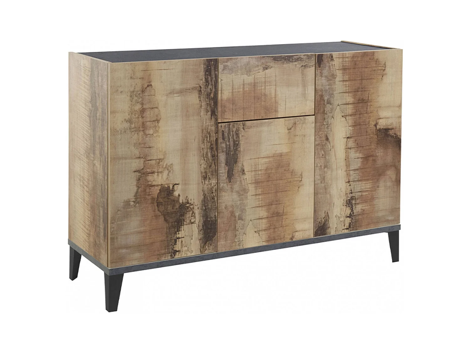 Ddybal dressoir, Keukendressoir met 3 deuren en 1 lade, Woonkamerbuffet, Keukendressoir, 100% Made in Italy, 120x40h82 cm, Leisteen en esdoorn