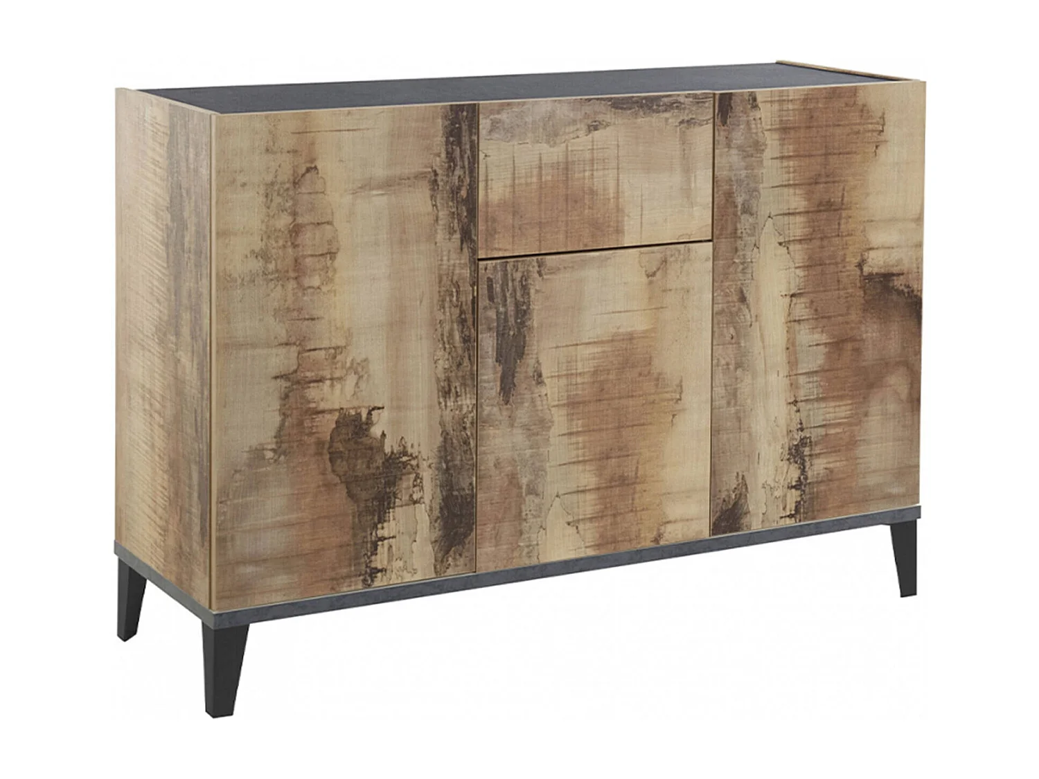 Buffet Ddybal, Buffet de cuisine avec 3 portes et 1 tiroir, Buffet de salon, Buffet de cuisine, 100% Made in Italy, 120x40h82 cm, Ardoise et Érable