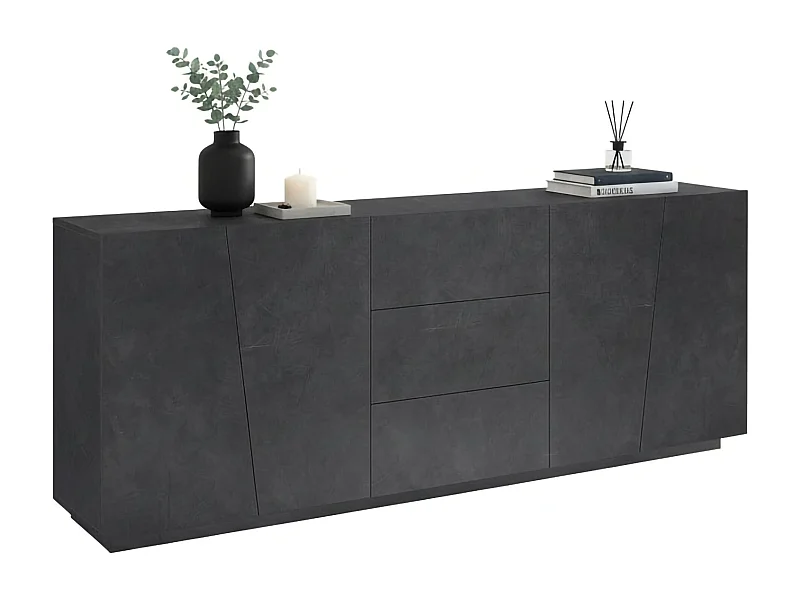 Dmicill dressoir, Keukendressoir met 4 deuren en 3 laden, Woonkamerbuffet, 100% Made in Italy, 220x43h86 cm, Leisteen