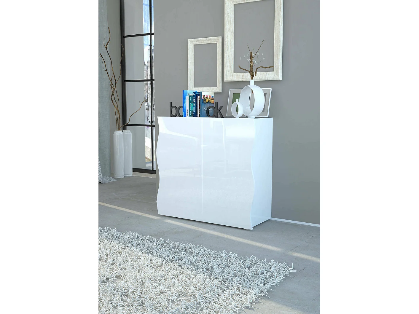 Aparador Dlandin, Aparador de cocina con 2 puertas, Buffet de salón, 100% Made in Italy, cm 90x40h81, Blanco brillo
