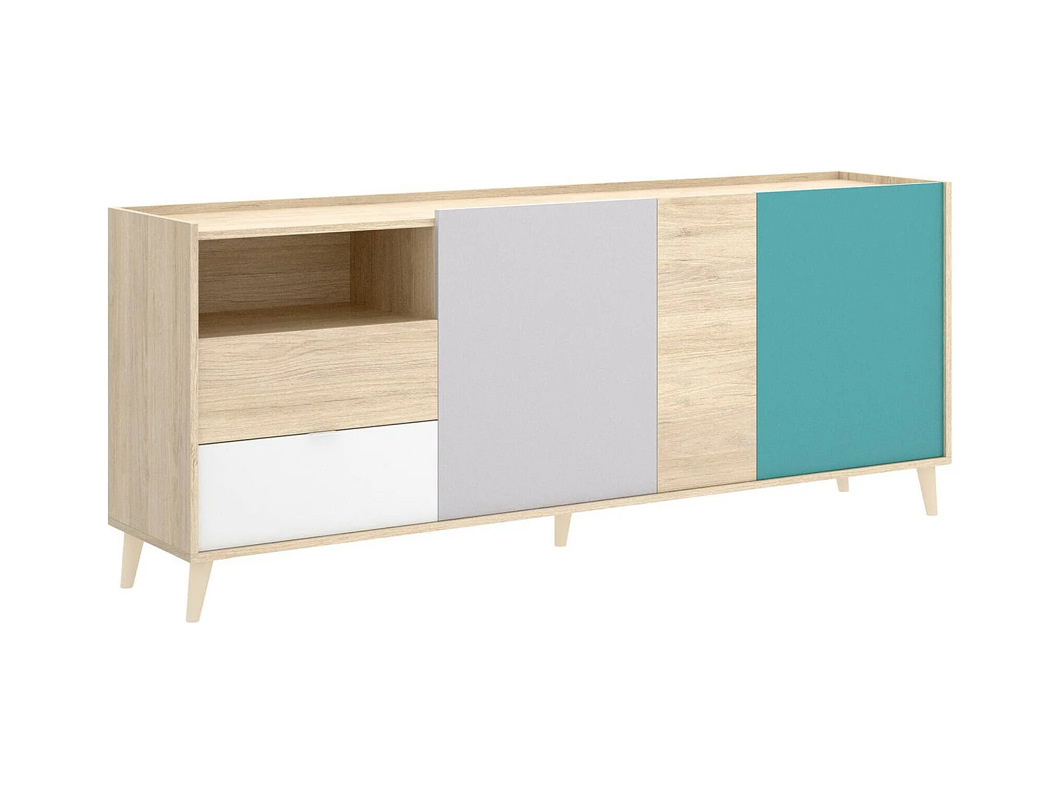 Buffet Dguerin, Buffet de salon, Buffet de salon moderne avec 3 portes, 180x43h75 cm, Chêne et Gris