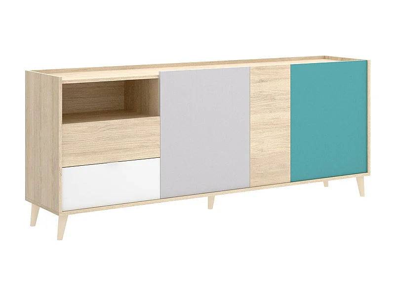 Aparador Dguerin, Buffet de sala, Aparador de sala moderno com 3 portas, 180x43h75 cm, Carvalho e Cinza