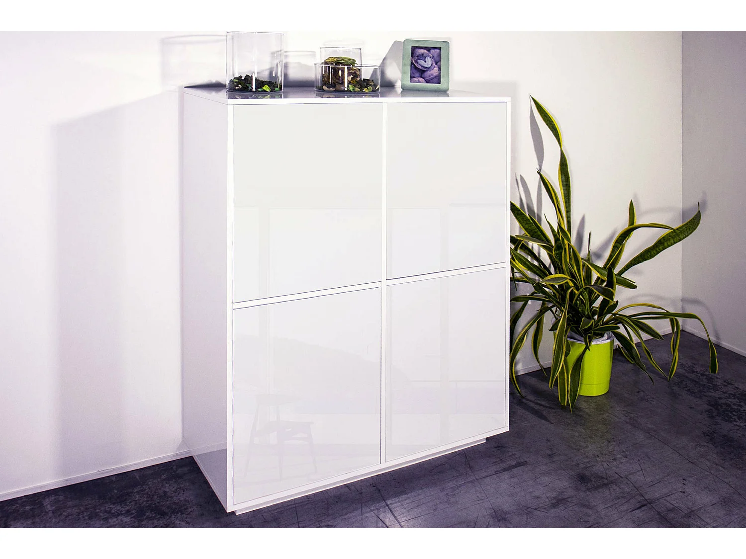 Kommode Dpaci, Küchen-Sideboard mit 4 Türen, Wohnzimmer-Buffet, 100% Made in Italy, cm 100x41h126, glänzend weiß