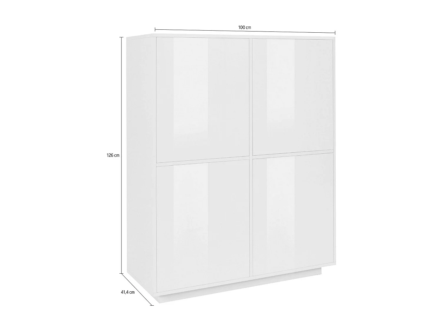 Kommode Dpaci, Küchen-Sideboard mit 4 Türen, Wohnzimmer-Buffet, 100% Made in Italy, cm 100x41h126, glänzend weiß