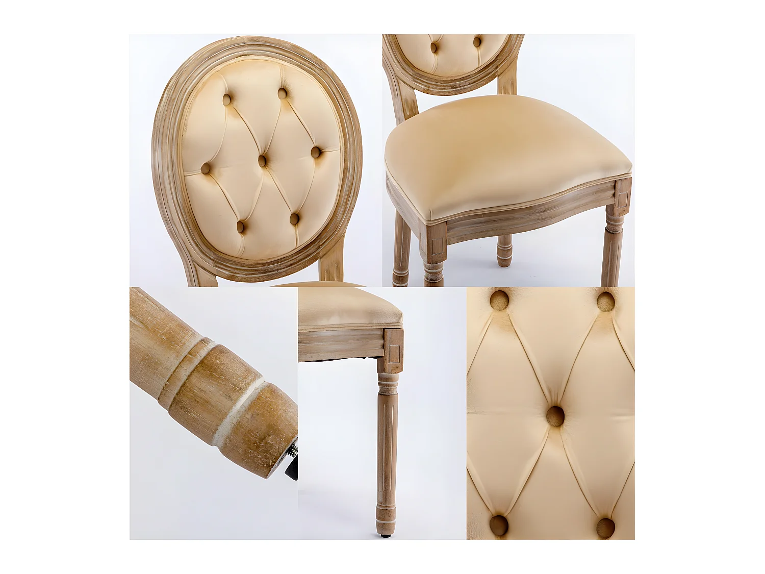 Lot de 2 chaises en velours avec boutons capitonnés - cadre en bois massif - Marron