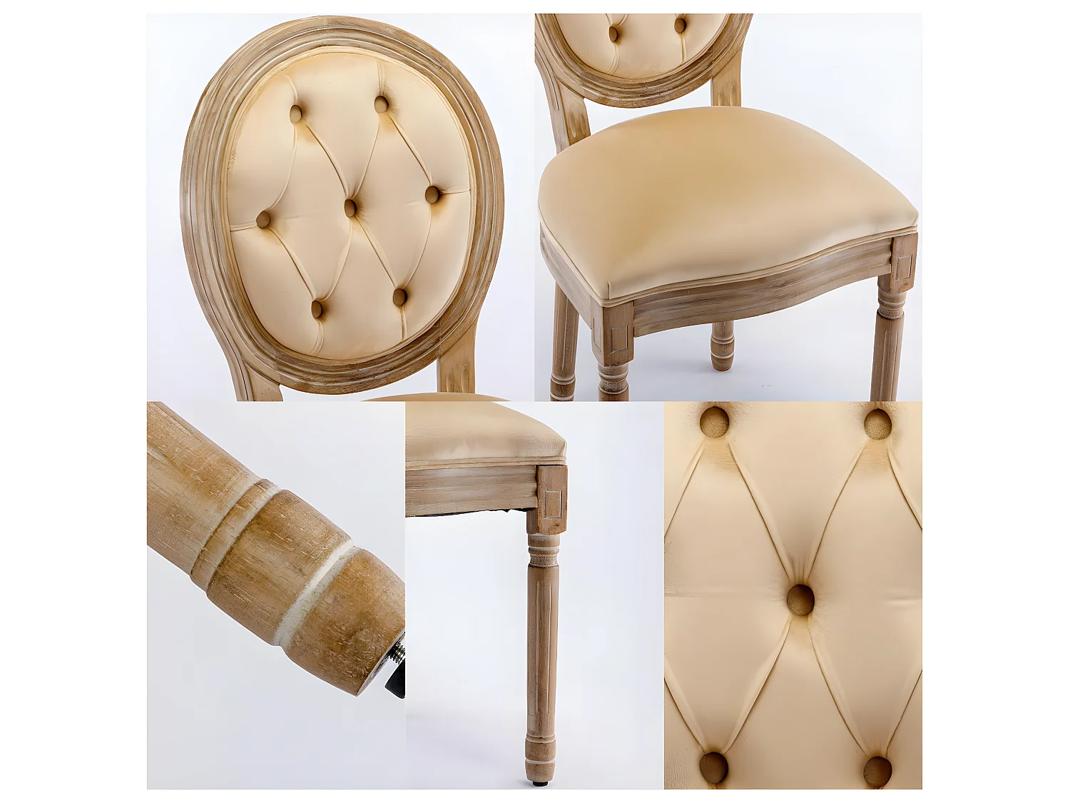 Lot de 2 chaises en velours avec boutons capitonnés - cadre en bois massif - Marron