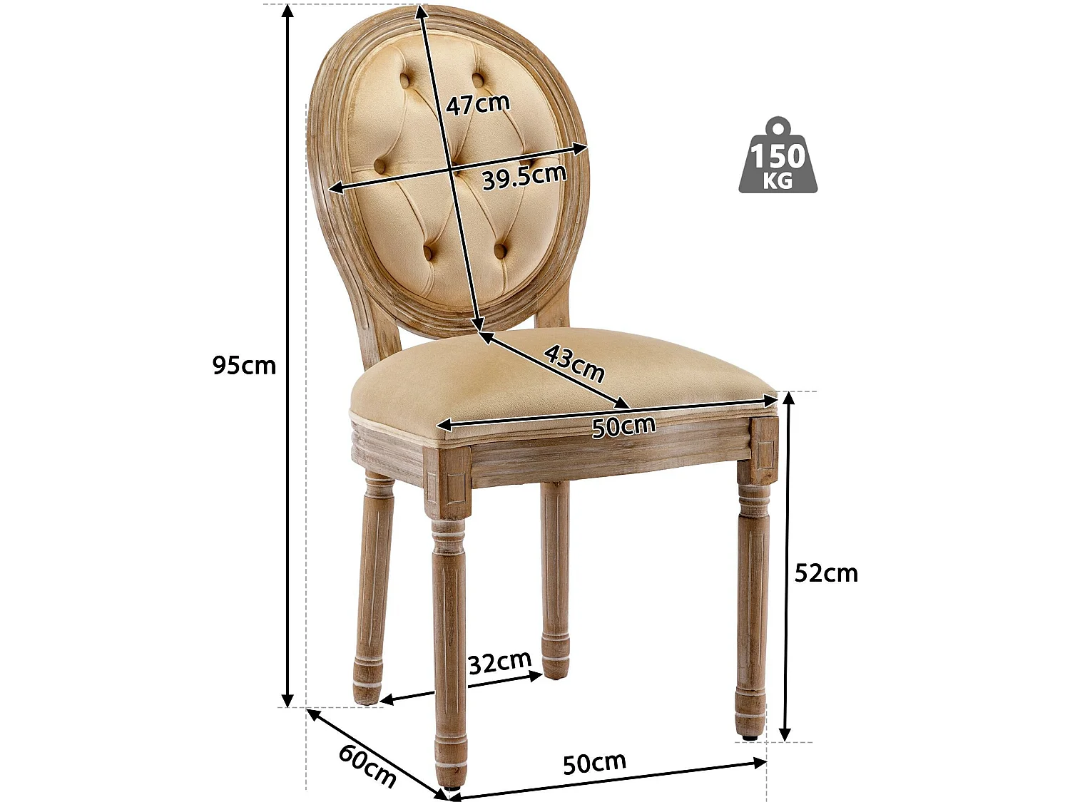 Lot de 2 chaises en velours avec boutons capitonnés - cadre en bois massif - Marron