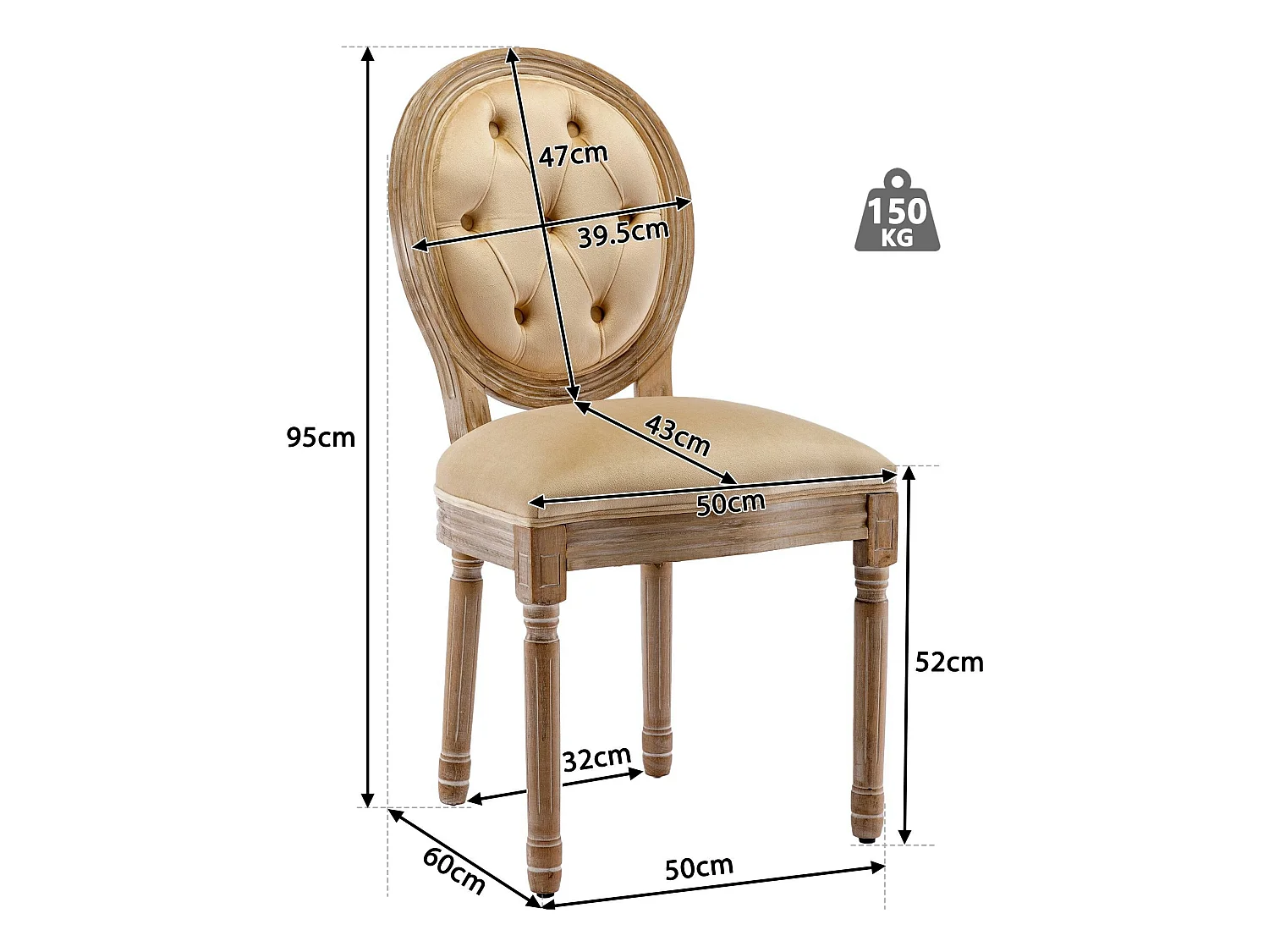 Lotto di 4 chaise longue in velluto con bottoni capitonnés - cadre in bois massif - Marron