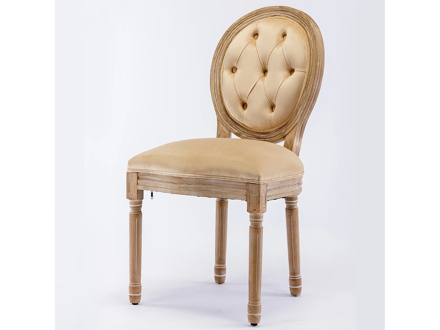 Lotto di 4 chaise longue in velluto con bottoni capitonnés - cadre in bois massif - Marron