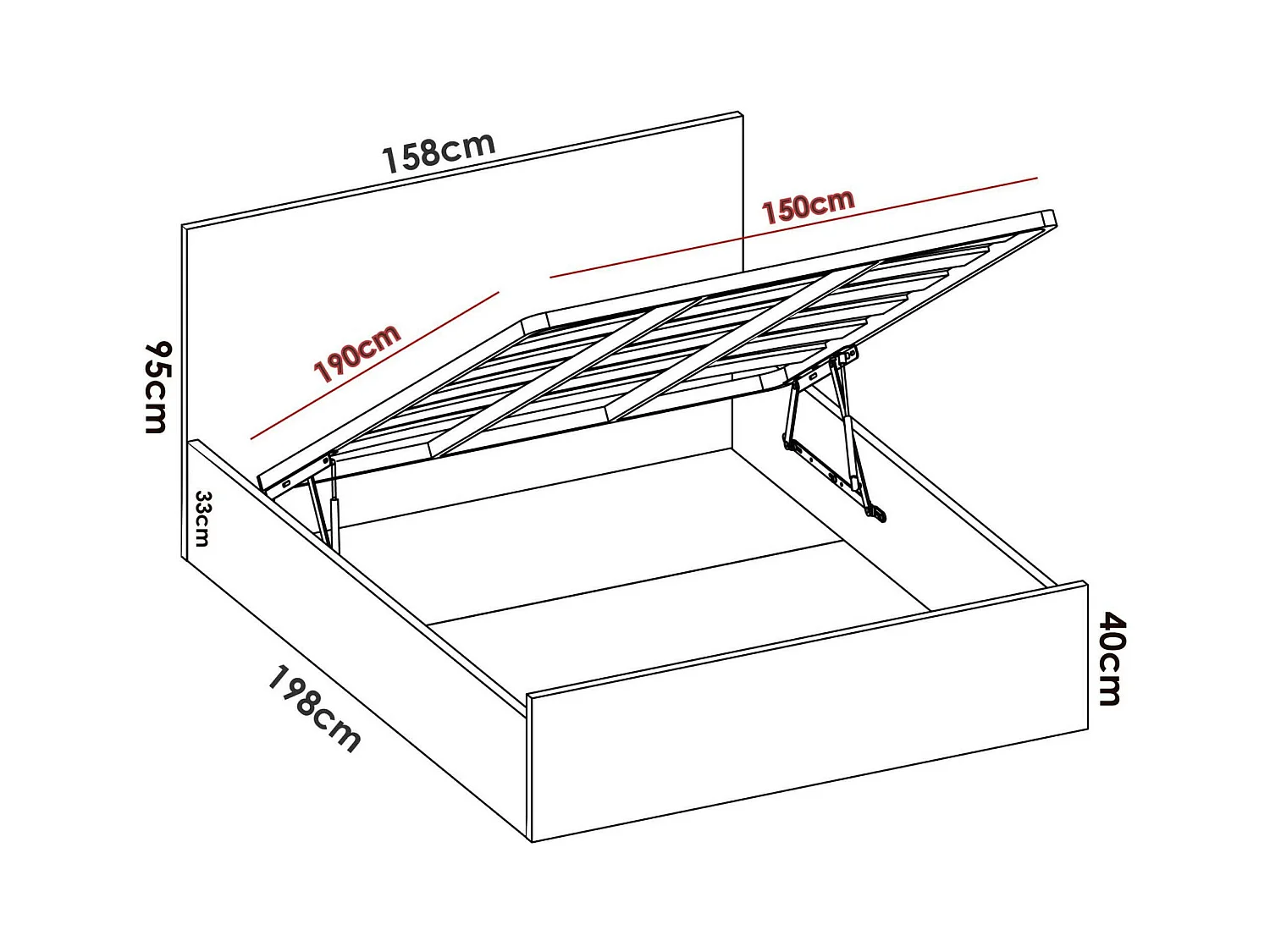 Lit double Piglione, Cadre de lit Sommier inclus, Structure lit coffre pour matelas 150x190 cm, 197x158h95 cm, Chêne