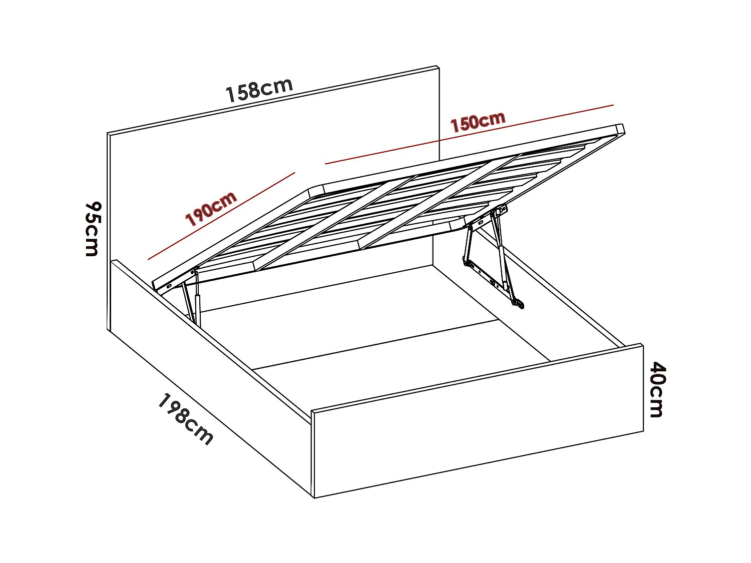 Lit double Piglione, Cadre de lit Sommier inclus, Structure lit coffre pour matelas 150x190 cm, 197x158h95 cm, Chêne