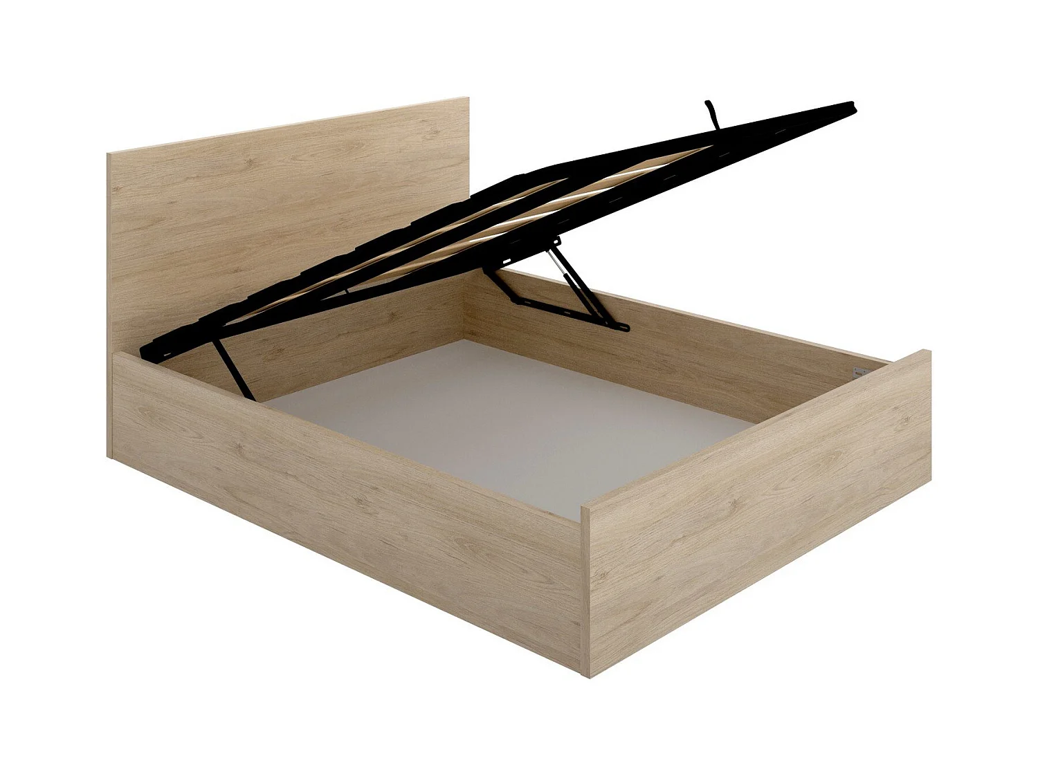Lit double Piglione, Cadre de lit Sommier inclus, Structure lit coffre pour matelas 150x190 cm, 197x158h95 cm, Chêne