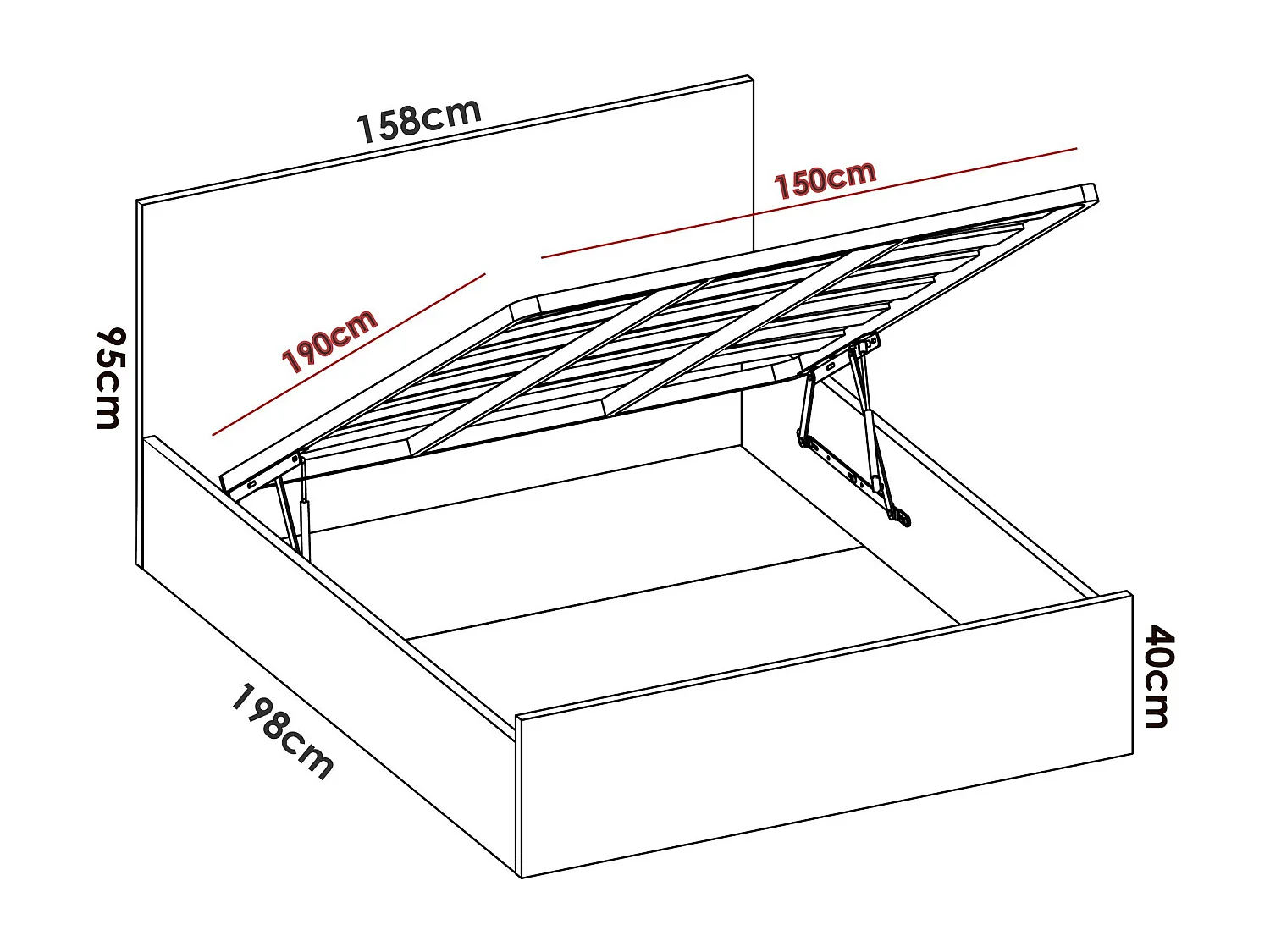 Doppelbett Piglione, Sommier Bettrahmen inklusive Netz, Bettrahmen Behälter für Matratze von 150cm 190cm, 197x158h95 cm, Eiche