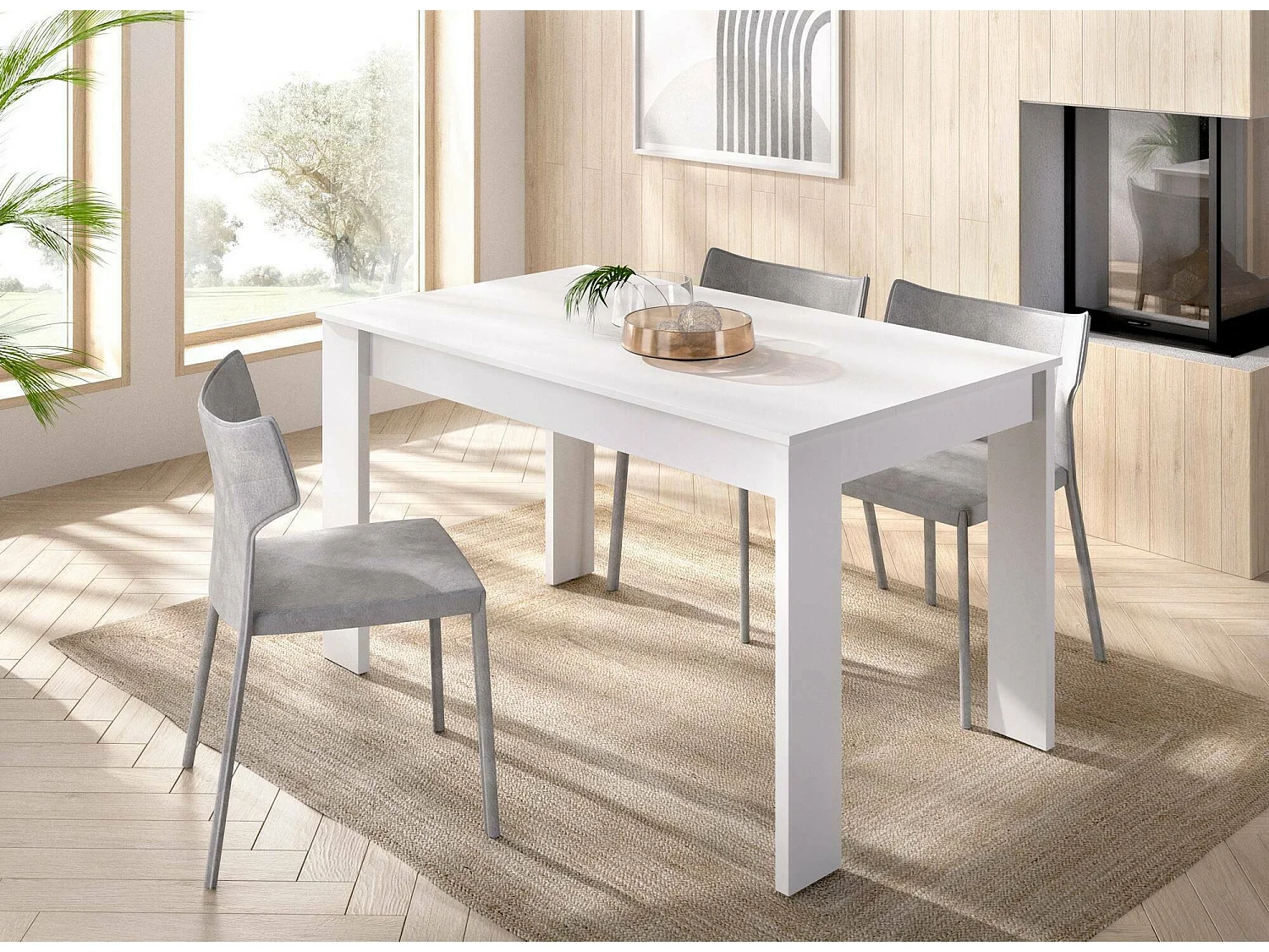 Dbagatt vaste tafel, Multifunctionele eettafel, Rechthoekige keuken- of eetkamertafel, 139x81h77 cm, Wit