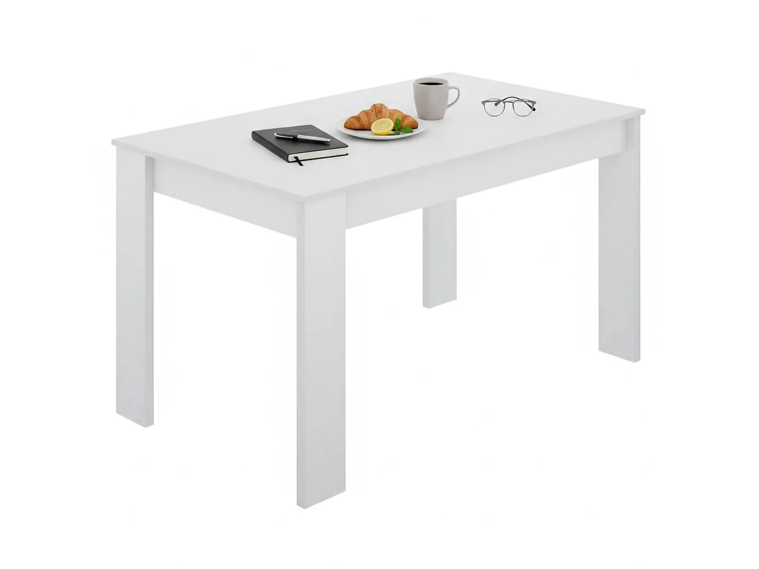 Table fixe Dbagatt, Etagère à manger polyvalente, Table rectangulaire de cuisine ou de salle à manger, 139x81h77 cm, Blanc