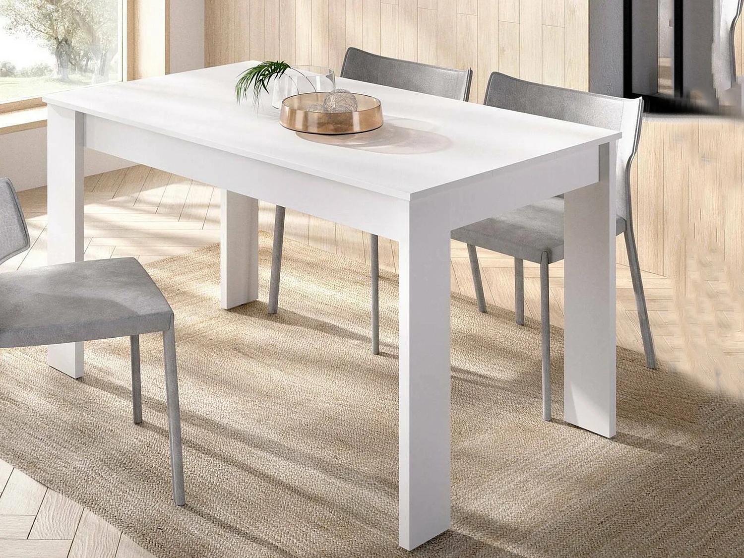 Table fixe Dbagatt, Etagère à manger polyvalente, Table rectangulaire de cuisine ou de salle à manger, 139x81h77 cm, Blanc