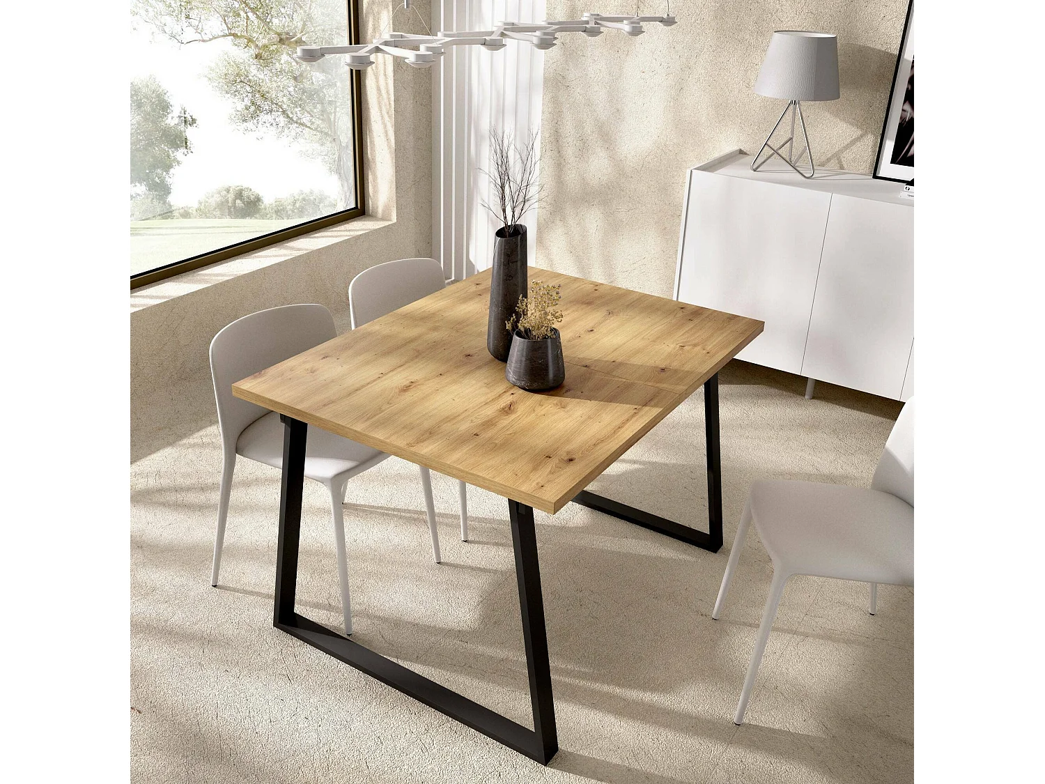 Table extensible Darsla, Console de salle à manger polyvalente, Table rectangulaire de cuisine ou de salle à manger, 160x90h75 cm, Chêne Nodi