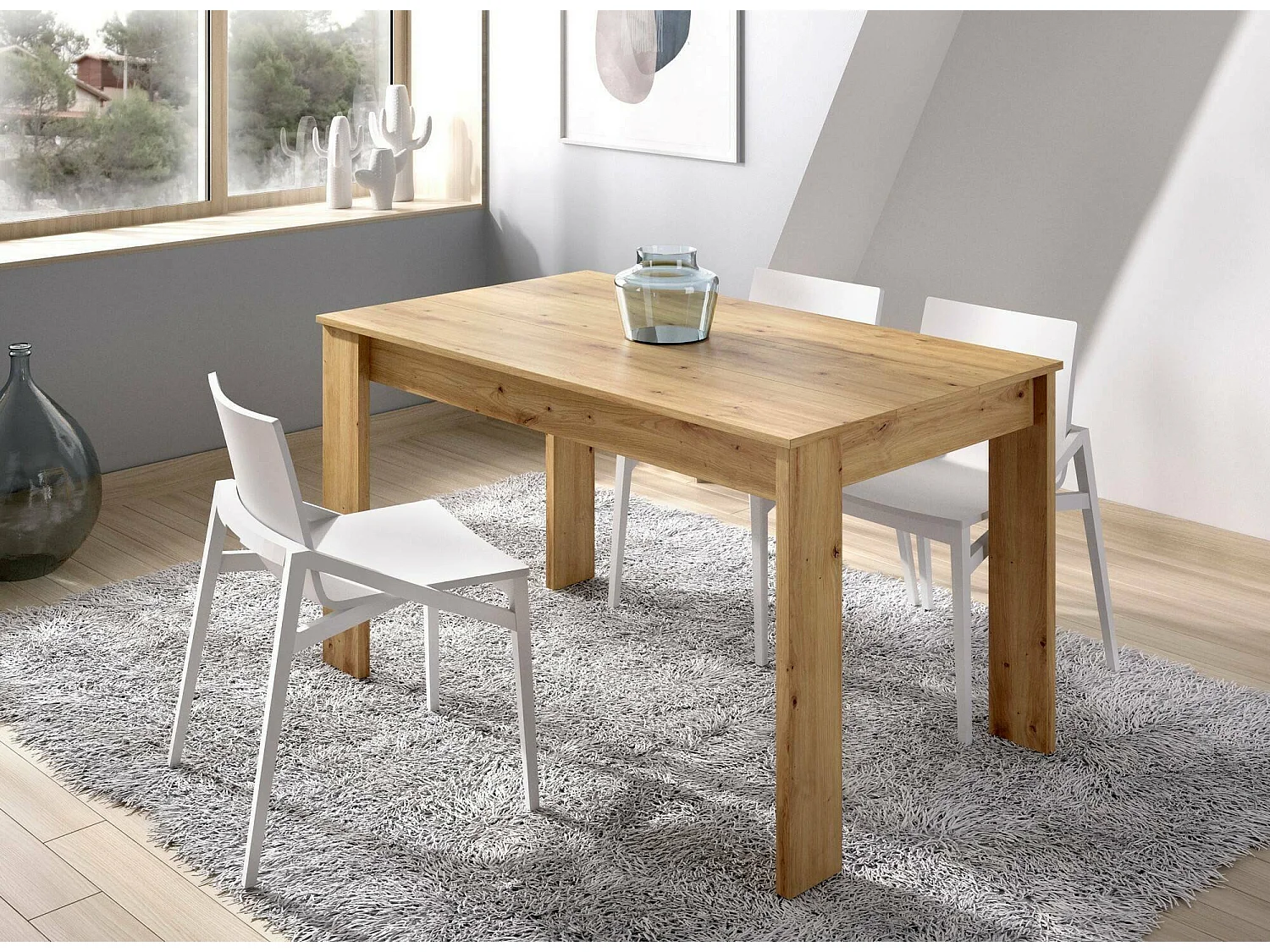 Dbagatt vaste tafel, Multifunctionele eettafel, Rechthoekige keuken- of eetkamertafel, 139x81h77 cm, Nodi Eiken