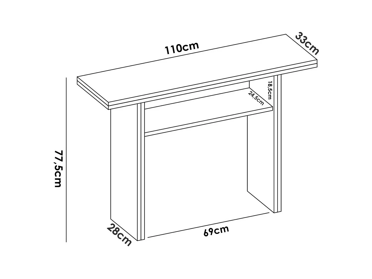 Console extensible Rodella, Console auxiliaire extensible multi-positions, Table à manger pliante avec plateau rabattable, 110x33/66h75 cm, Blanc