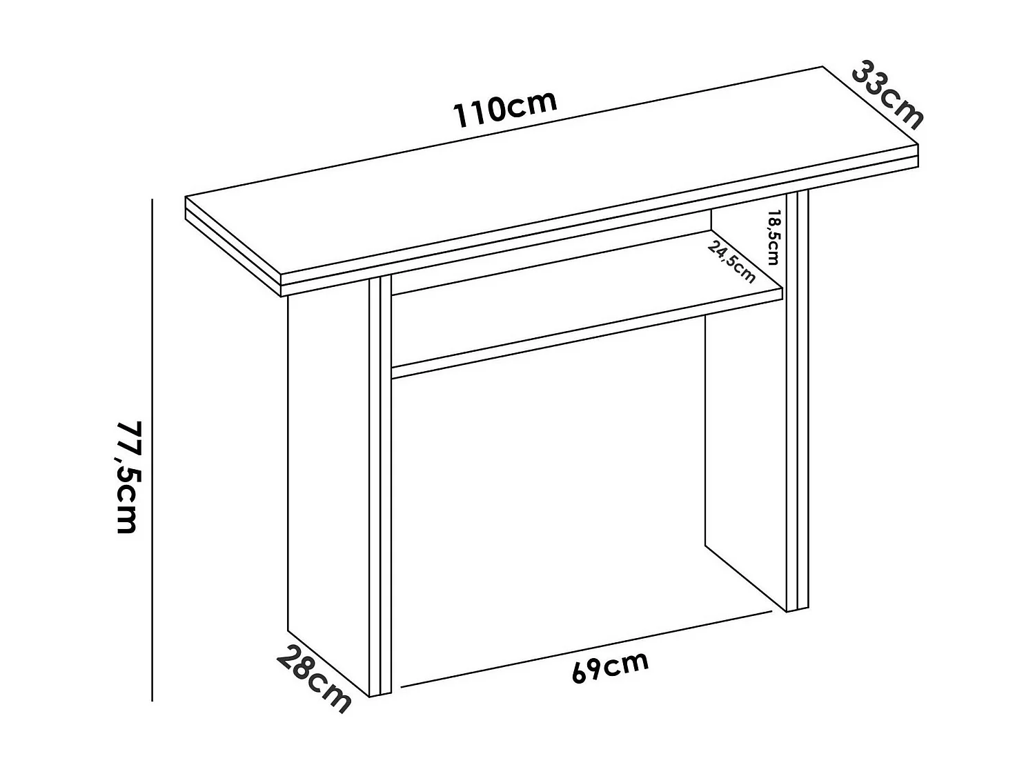 Rodella uitschuifbare console, In meerdere posities uitschuifbare extra console, Opklapbare eettafel met opklapbaar blad, 110x33/66h75 cm, Wit