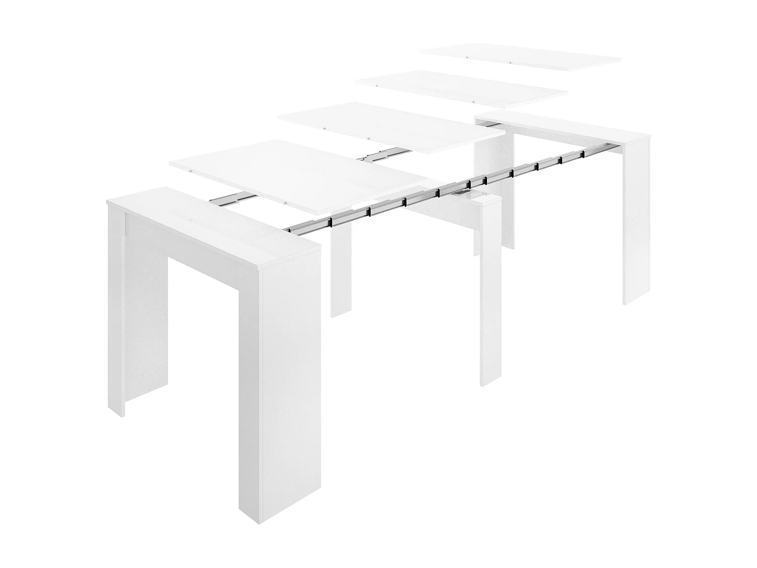 Console extensible Dbiragh, Table à manger polyvalente, Console extensible multiposition avec support d'extension inclus, 54/239x90h77 cm, Blanc