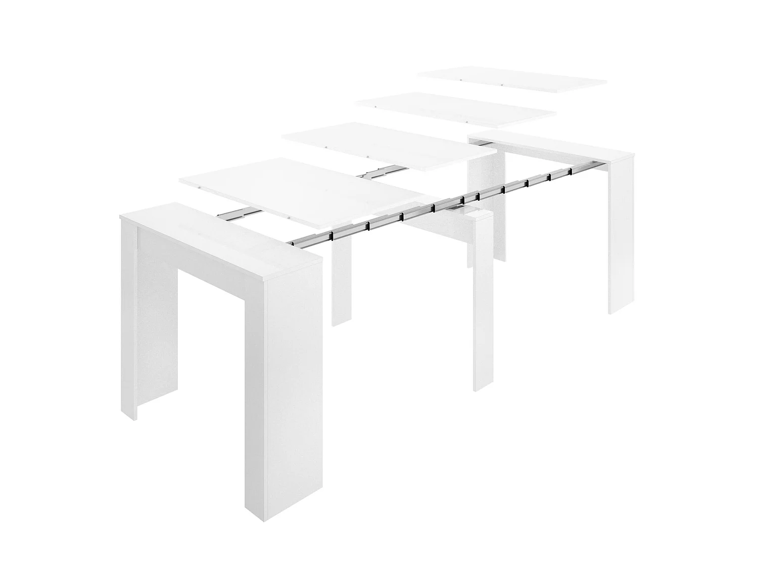Console extensible Dbiragh, Table à manger polyvalente, Console extensible multiposition avec support d'extension inclus, 54/239x90h77 cm, Blanc