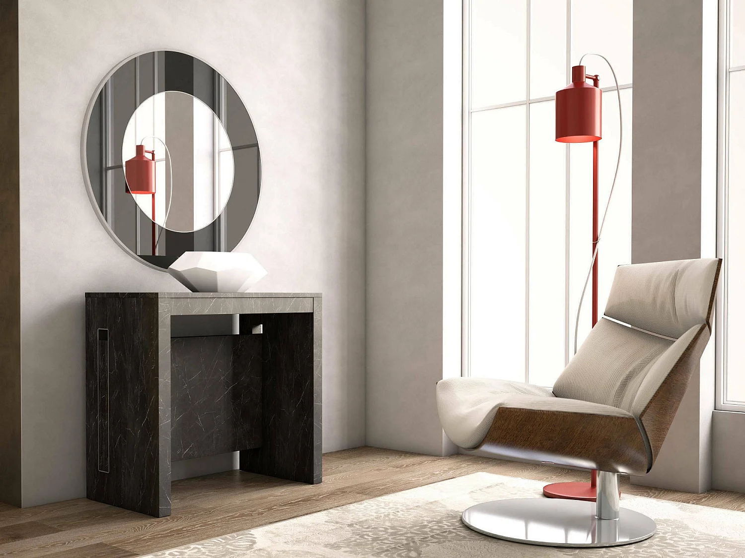 Detound uitschuifbare console, Uitschuifbare eettafel, Multifunctionele console met verlengstukken, 100% Made in Italy, 186x80h76 cm, Zwart marmer