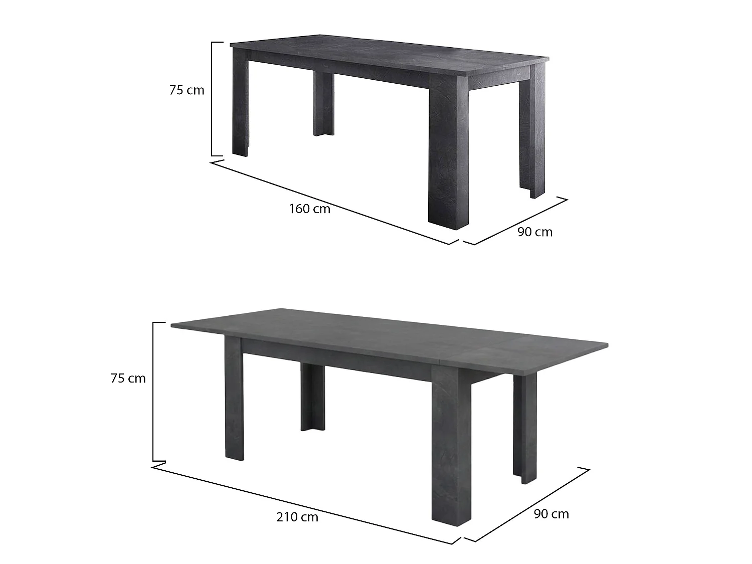 Ausziehbarer Esstisch Ddariv, Ausziehbare Konsole bis zu 12 Sitzplätze, ausziehbare Konsole 100 % Made in Italy, cm 160/210x90h75, Schiefer