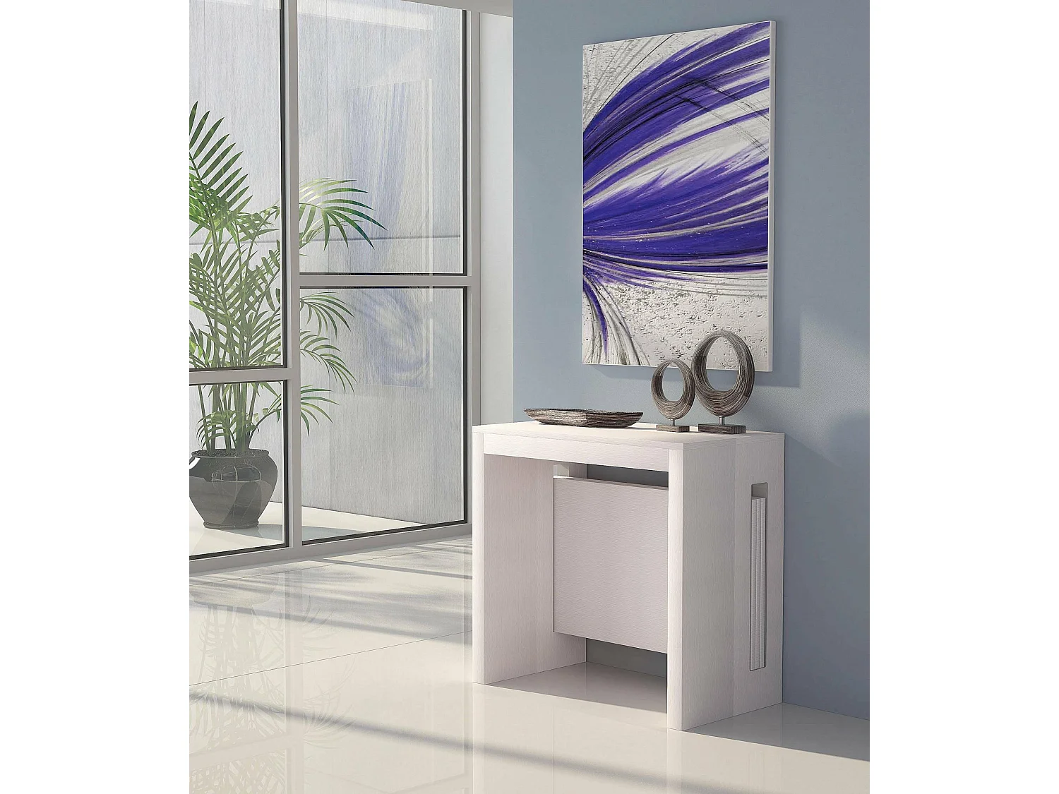 Console extensible Detound, Table à manger extensible, Console polyvalente avec rallonges, 100% Made in Italy, 186x80h76 cm, Blanc