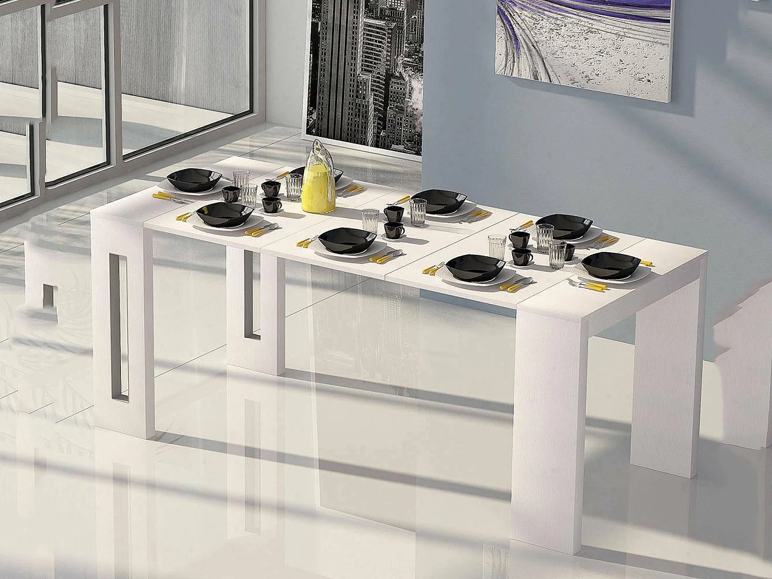 Console extensible Detound, Table à manger extensible, Console polyvalente avec rallonges, 100% Made in Italy, 186x80h76 cm, Blanc
