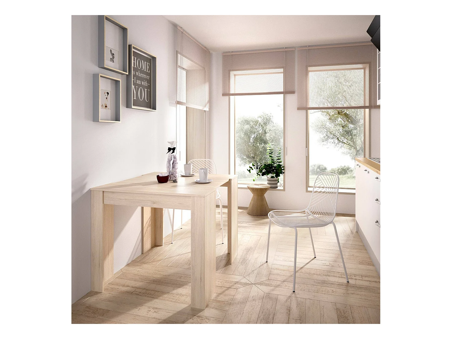 Console extensible Cognolo, Console extensible multi-positions, Table à manger polyvalente, 54/239x90h77 cm, Chêne