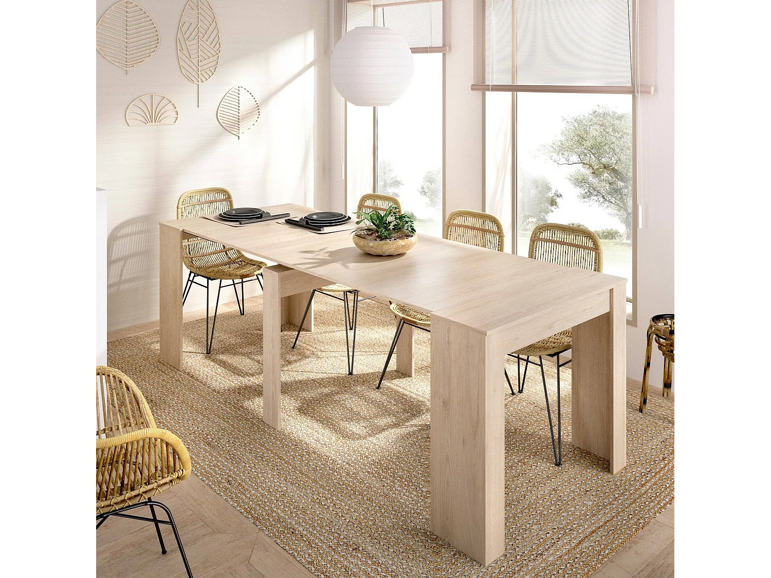 Console extensible Cognolo, Console extensible multi-positions, Table à manger polyvalente, 54/239x90h77 cm, Chêne