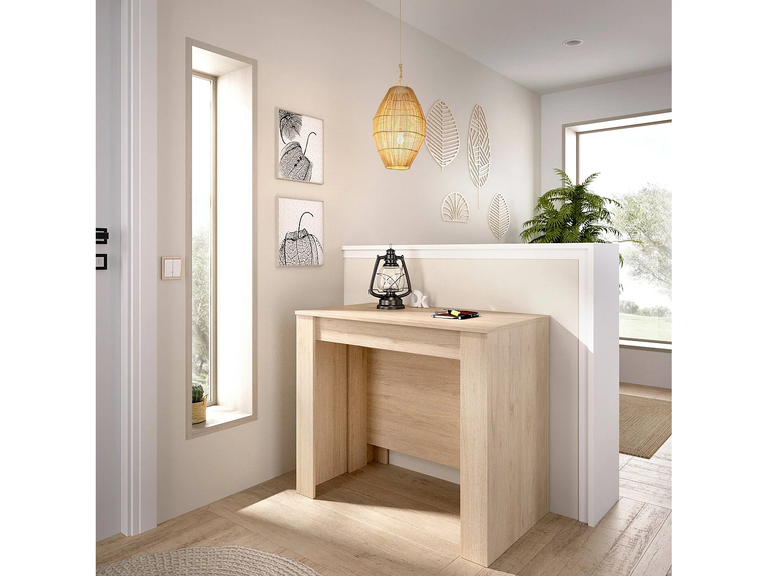 Consola extensível Cognolo, Consola extensível multiposições, Mesa de jantar multiusos, 54/239x90h77 cm, Carvalho