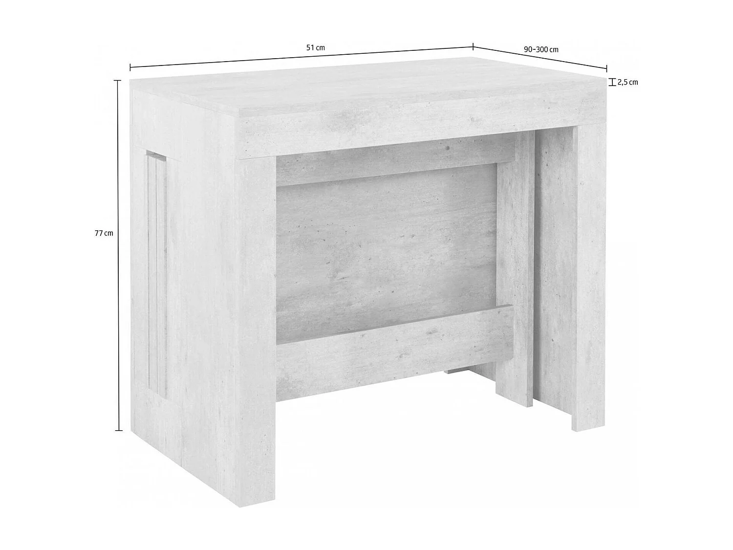 Console extensible Dguigo, Console extensible jusqu'à 12 places, Table avec supports d'extension, 100% Made in Italy, 51/300x90h77 cm, Marbre gris