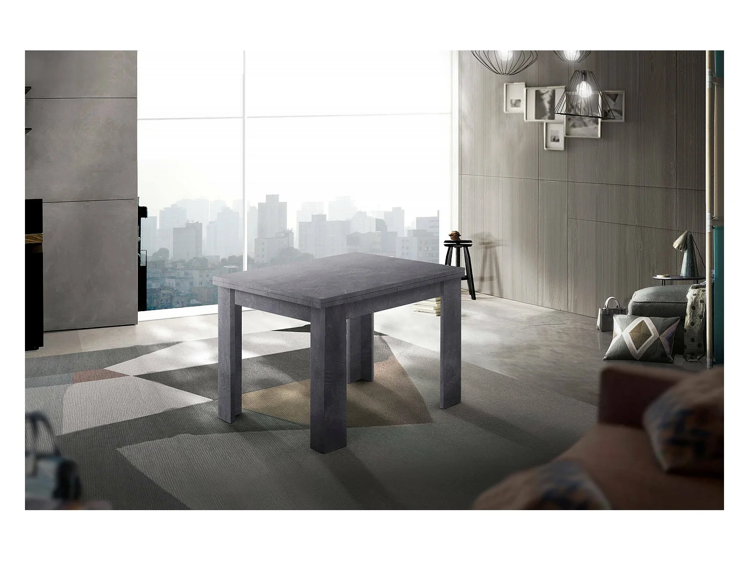 Mesa extensível Dlirol, Consola auxiliar de cozinha, Mesa extensível, 100% Fabricado em Itália, 90x90h75 cm, Ardósia