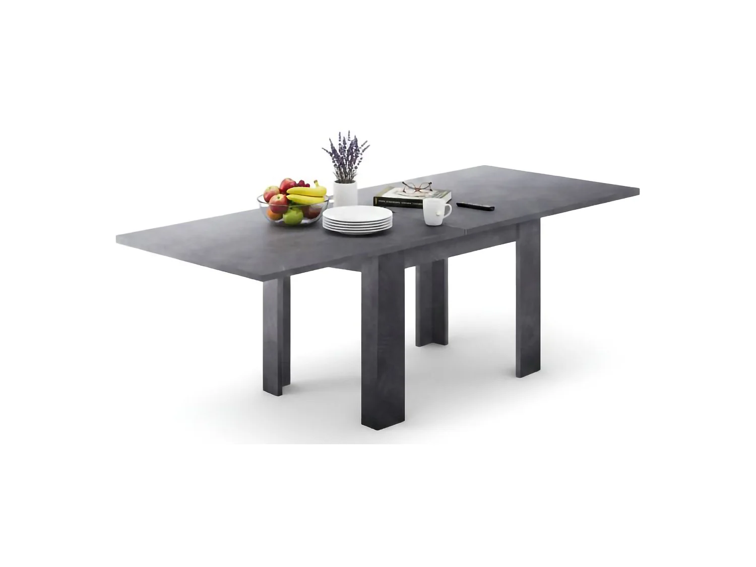 Ausziehbarer Esstisch Dlirol, Hilfsküchenkonsole, ausziehbarer Tisch, 100 % Made in Italy, cm 90x90h75, Schiefer