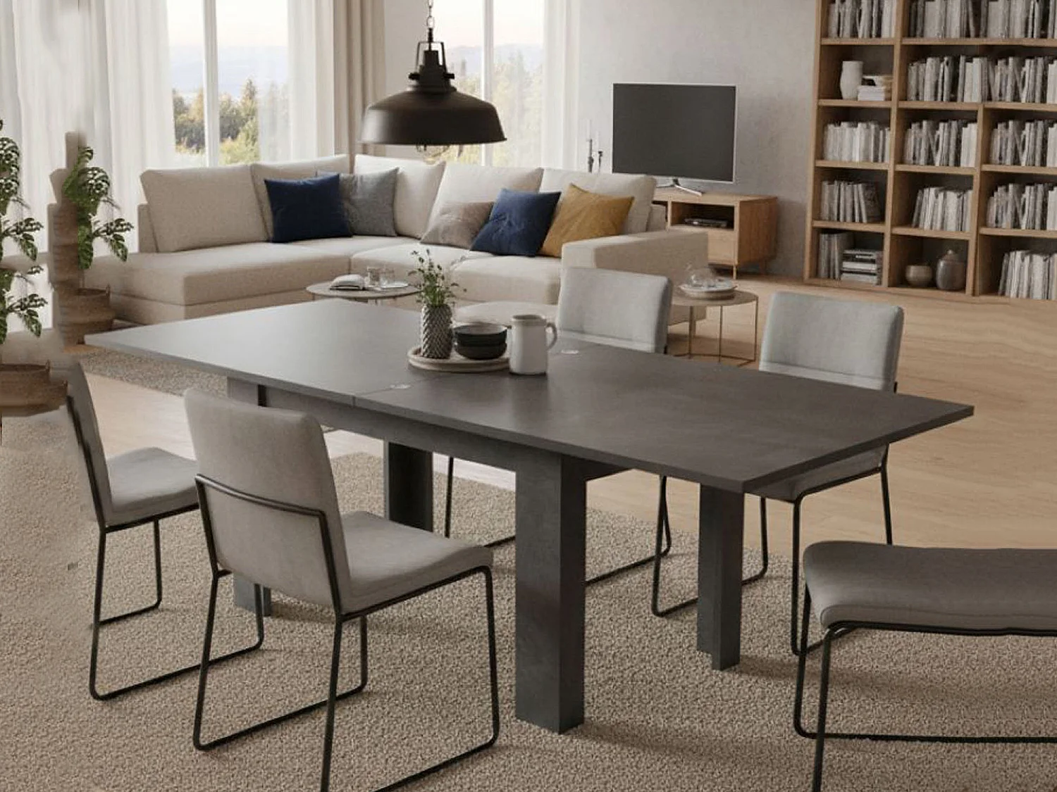 Ausziehbarer Esstisch Dlirol, Hilfsküchenkonsole, ausziehbarer Tisch, 100 % Made in Italy, cm 90x90h75, Schiefer