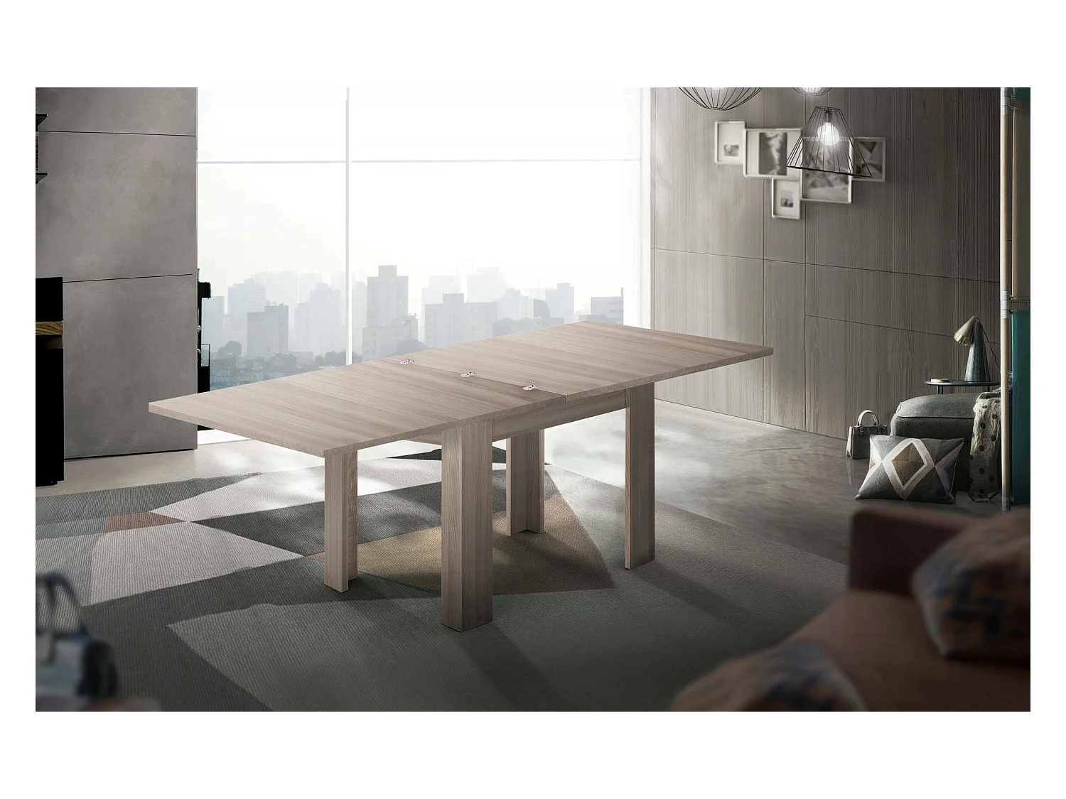 Table extensible Dlirol, Console auxiliaire de cuisine, Table extensible, 100% Made in Italy, 90x90h75 cm, Orme perlé
