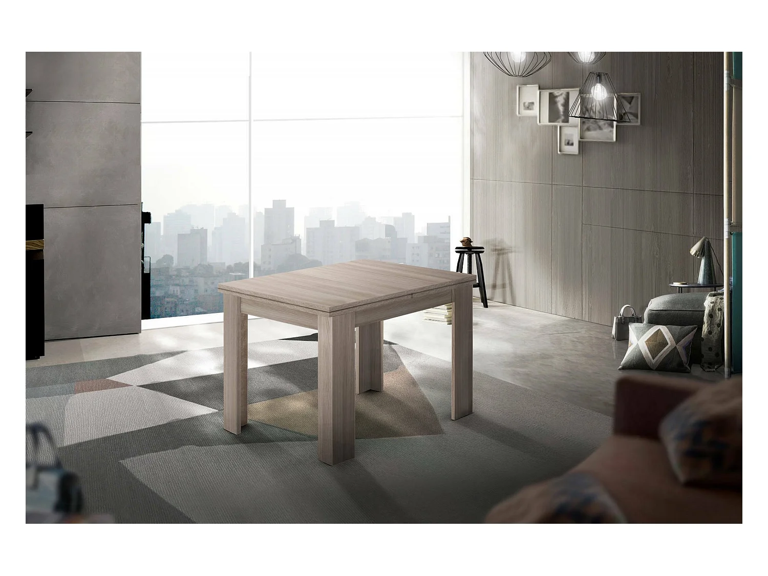 Table extensible Dlirol, Console auxiliaire de cuisine, Table extensible, 100% Made in Italy, 90x90h75 cm, Orme perlé