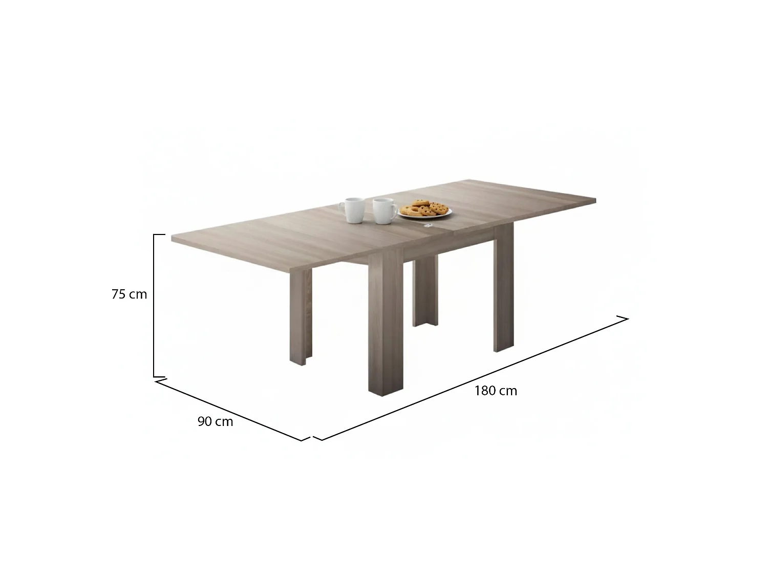 Table extensible Dlirol, Console auxiliaire de cuisine, Table extensible, 100% Made in Italy, 90x90h75 cm, Orme perlé