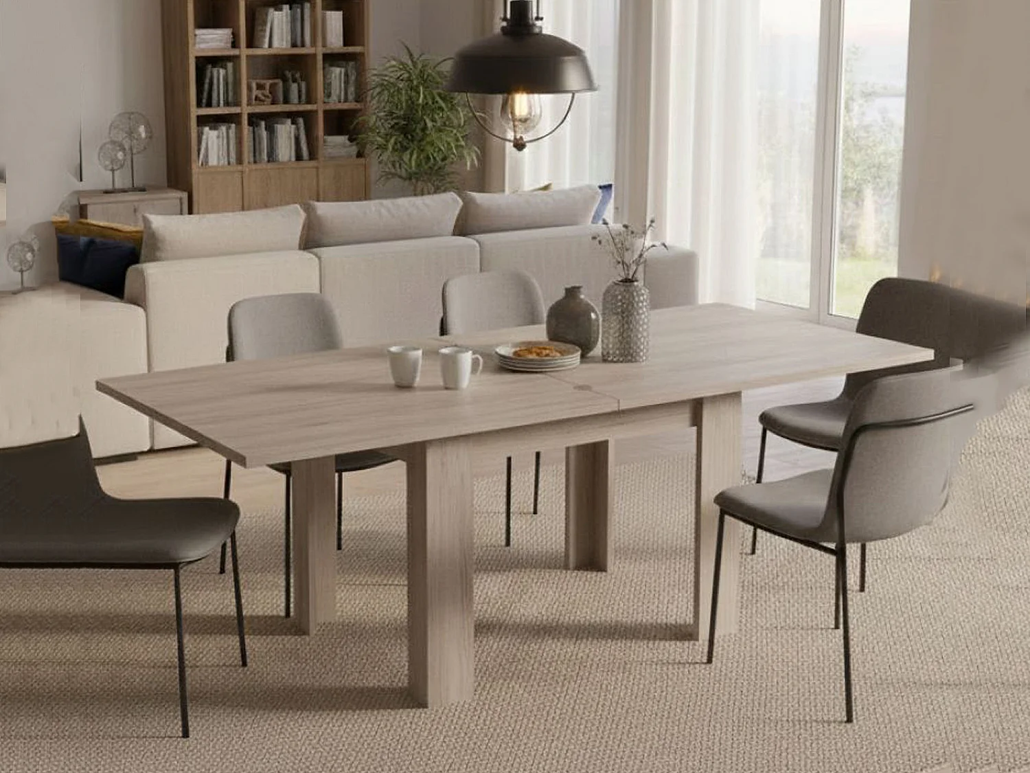 Table extensible Dlirol, Console auxiliaire de cuisine, Table extensible, 100% Made in Italy, 90x90h75 cm, Orme perlé